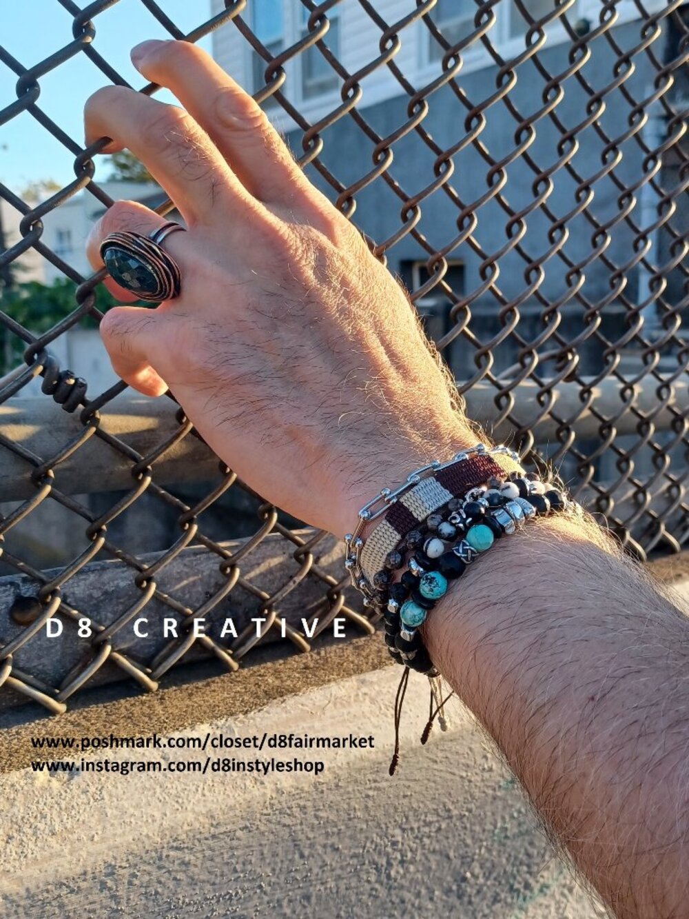 New men's turquoise  with onyx and hematite stainless  steel bracelet